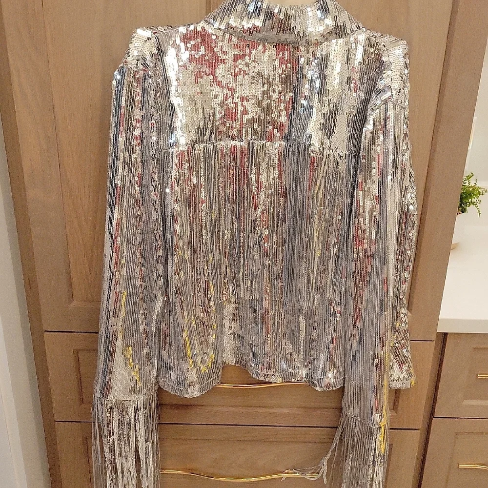 Source Unknown Shimmering Silver Fringe Blazer - Picture 2 of 5